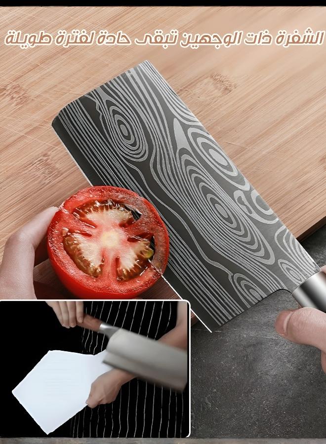 【رمضان كريم】مجموعة أدوات مائدة سميكة من خمس قطع مع حامل، تتكون من سكين سميك لتقطيع العظام، وسكين سميك للتقطيع، وسكين طاهي حاد، ومقص مطبخ، وقضيب شحذ. الشفرات ناعمة وخالية من النتوءات، بينما توفر المقابض ذات اللمسة النهائية الساتانية قبضة مريحة ومقاومة للانزلاق. مناسبة للمطبخ والأماكن المماثلة. - Image 5